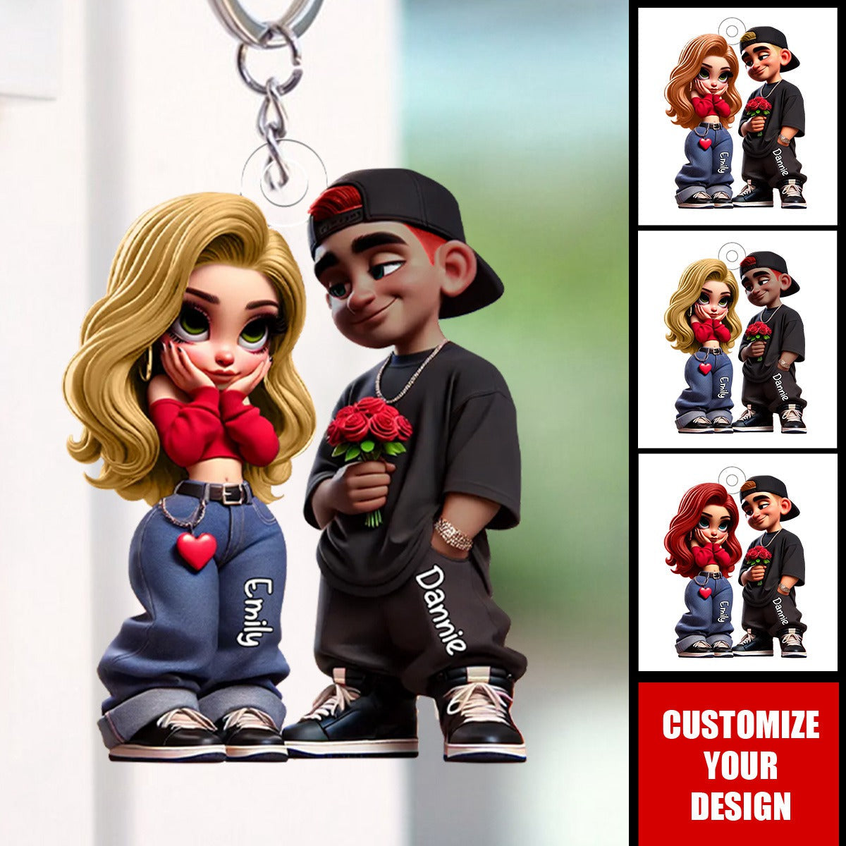 3D Effect Y2K Couple Personalized Acrylic Keychain, Valentine's Day Gift For Couple, for him, for her