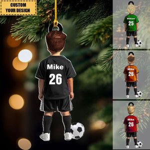 Personalized Boy Kid Soccer Player With Ball Ornament, Gift For Soccer Young Lovers