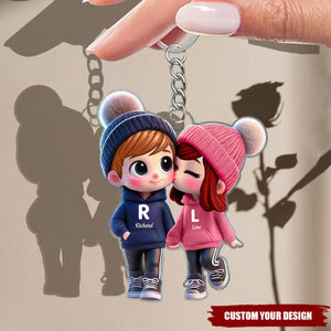 Cute Cartoon Couple Walking Personalized Acrylic Keychain