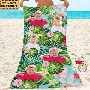 Upload Cat Dog Kids Photo With Pattern Personalized Beach Towel