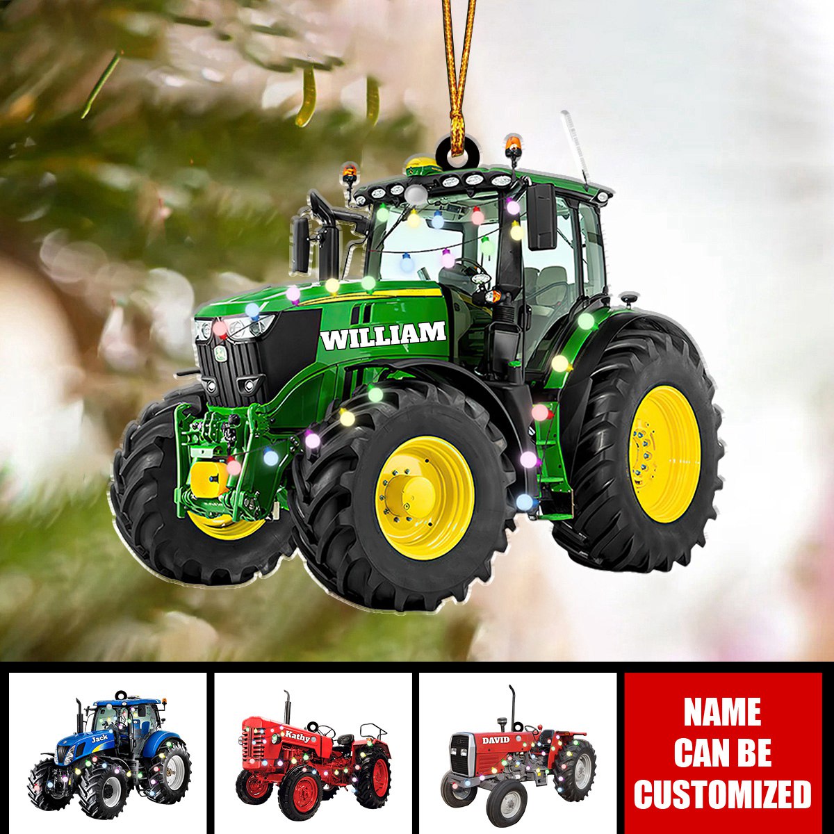 Farmer Tractor With Christmas Light Personalized Ornament