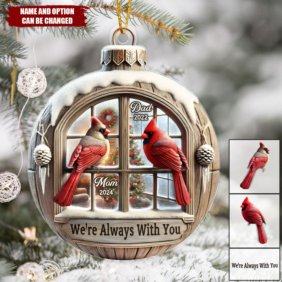 Memorial Cardinal Outside Window 3D Effect Sympathy Gift Remembrance Keepsake Personalized Acrylic Flat Ornament