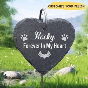 You Left Paw Prints On Our Hearts - Personalized Pet Memorial Garden Slate And Hook - Pet Lovers