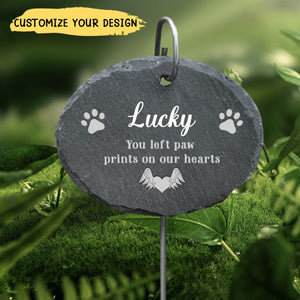 You Left Paw Prints On Our Hearts - Personalized Pet Memorial Garden Slate And Hook - Pet Lovers