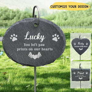 You Left Paw Prints On Our Hearts - Personalized Pet Memorial Garden Slate And Hook - Pet Lovers