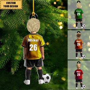 Personalized Boy Kid Soccer Player With Ball Ornament, Gift For Soccer Young Lovers