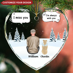 I Miss You Memorial Dog Cat - Personalized Heart Shaped Glass Ornament