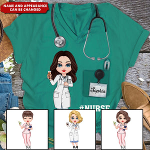 Nurse Scrub CNA RN Healthcare Worker Personalized V-neck 3D T-shirt