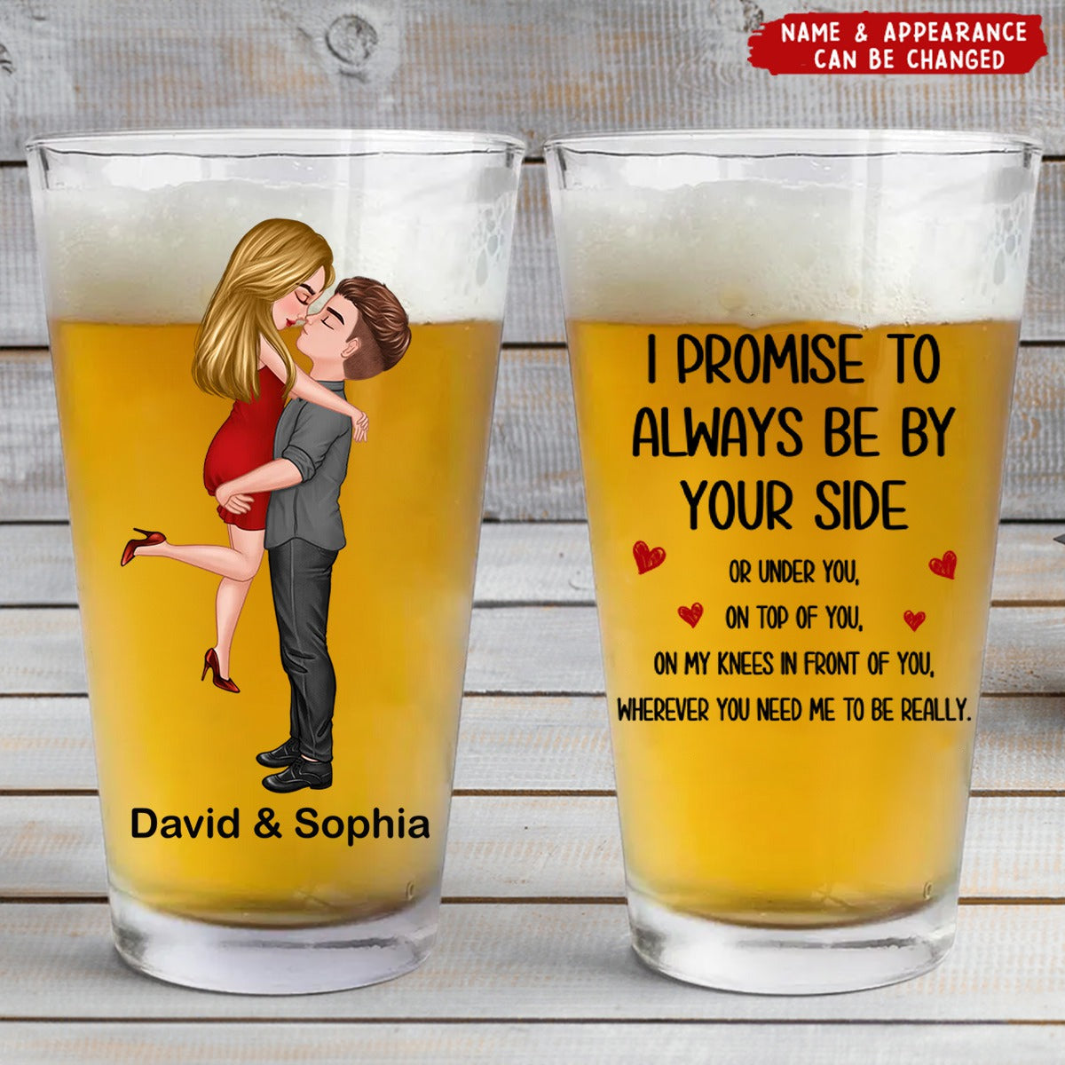 I Promise To Always Be By Your Side Personalized Couple Beer Glass