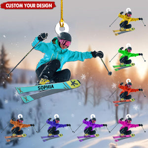 Personalized Skiing Christmas Ornaments, Gifts for Skiers and Snowboarders 2024