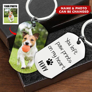 You Left Paw Prints On My Heart - Personalized Engraved Stainless Steel Keychain