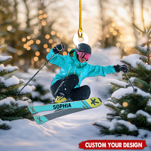 Personalized Skiing Christmas Ornaments, Gifts for Skiers and Snowboarders 2024