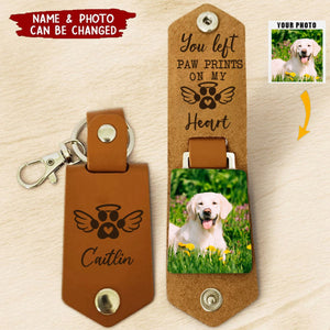 You Left Paw Prints - Personalized Leather Photo Keychain