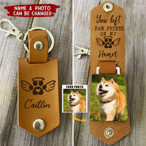 You Left Paw Prints - Personalized Leather Photo Keychain